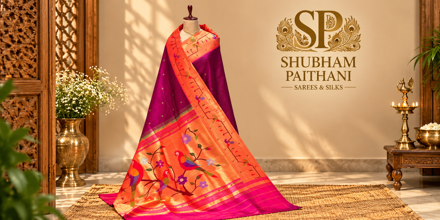 Parrot & Peacock Border Paithani