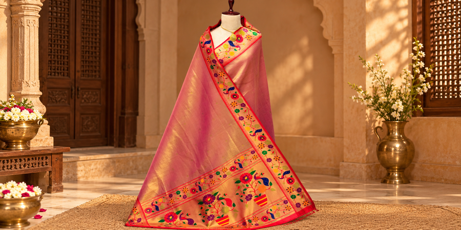 Flower border tissue paithani