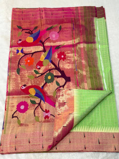 Tripal Muniya with Checks - Shubham Paithani Yeola - Angle 1