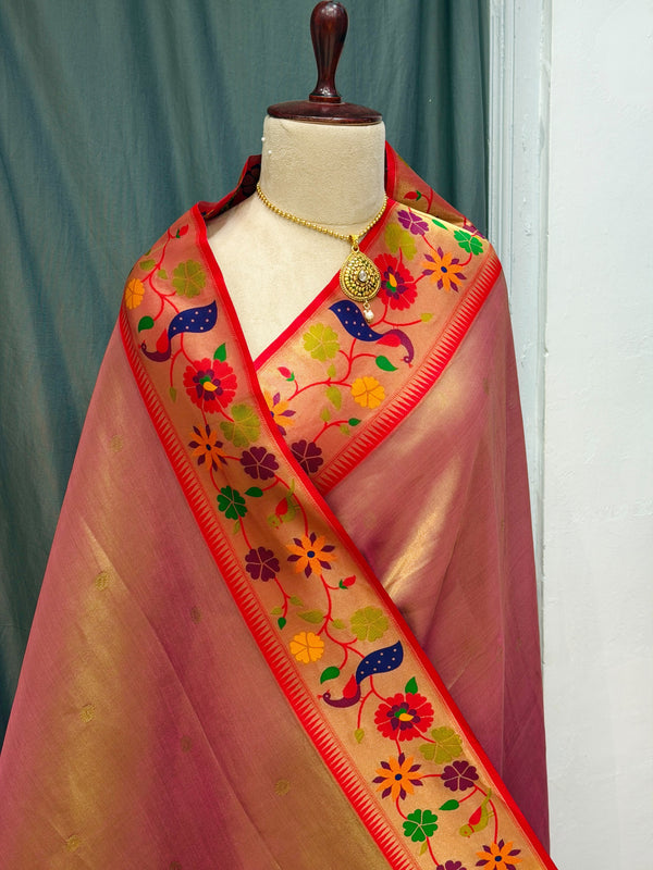 Flower border tissue paithani