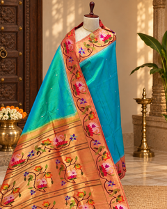 Swan and parrot border paithani - Angle 1
