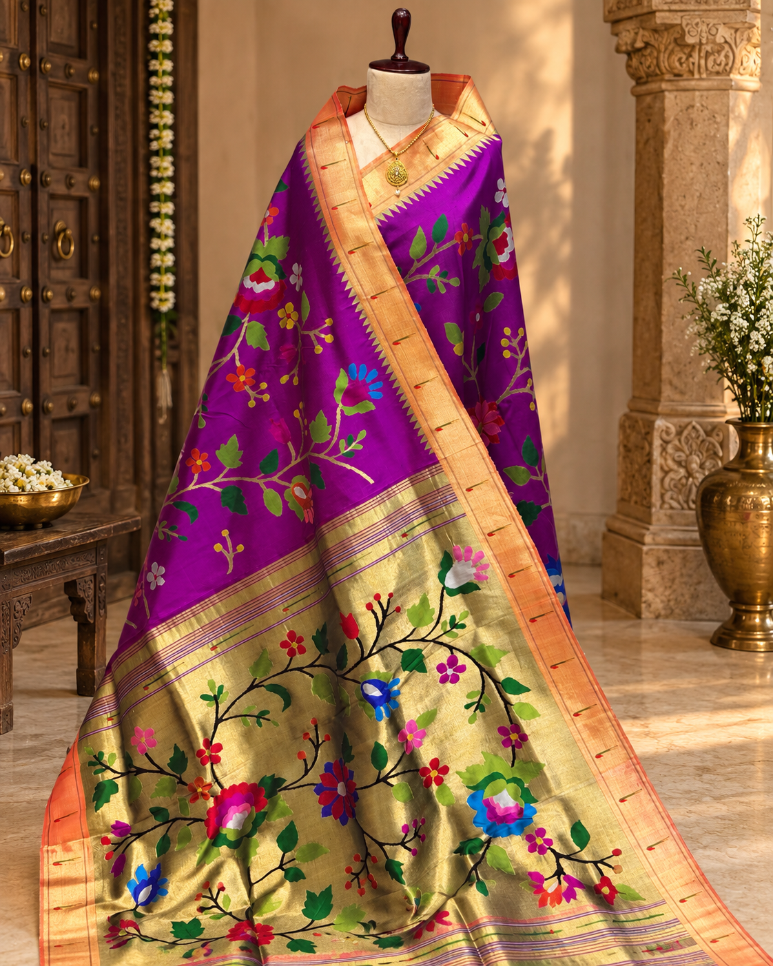 Royal Purple Floral all over Paithani | Pure Silk Elegance