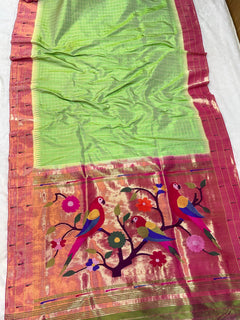 Tripal Muniya with Checks (View 3) - Shubham Paithani Yeola - Angle 3