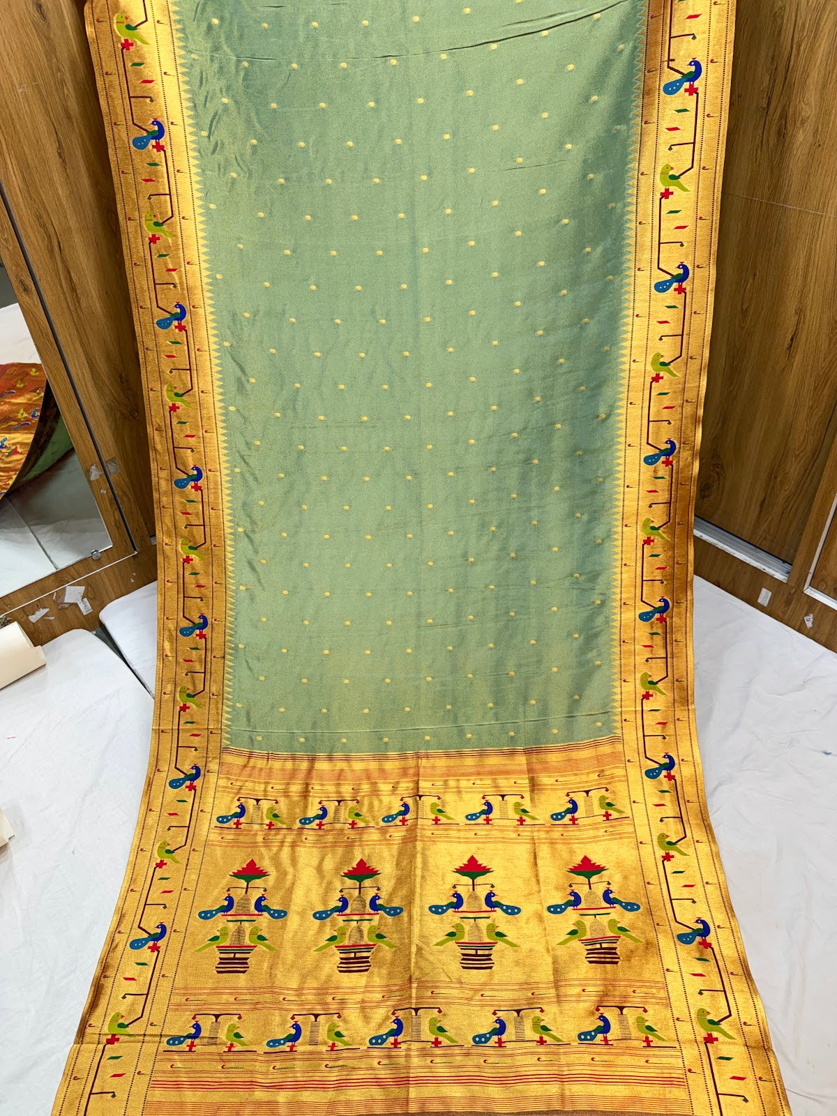 Viscose Soft Silk Parrot Peacock Border