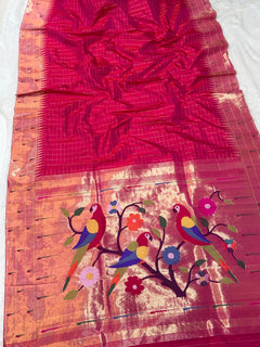Tripal Muniya with Checks - Shubham Paithani Yeola - Angle 1