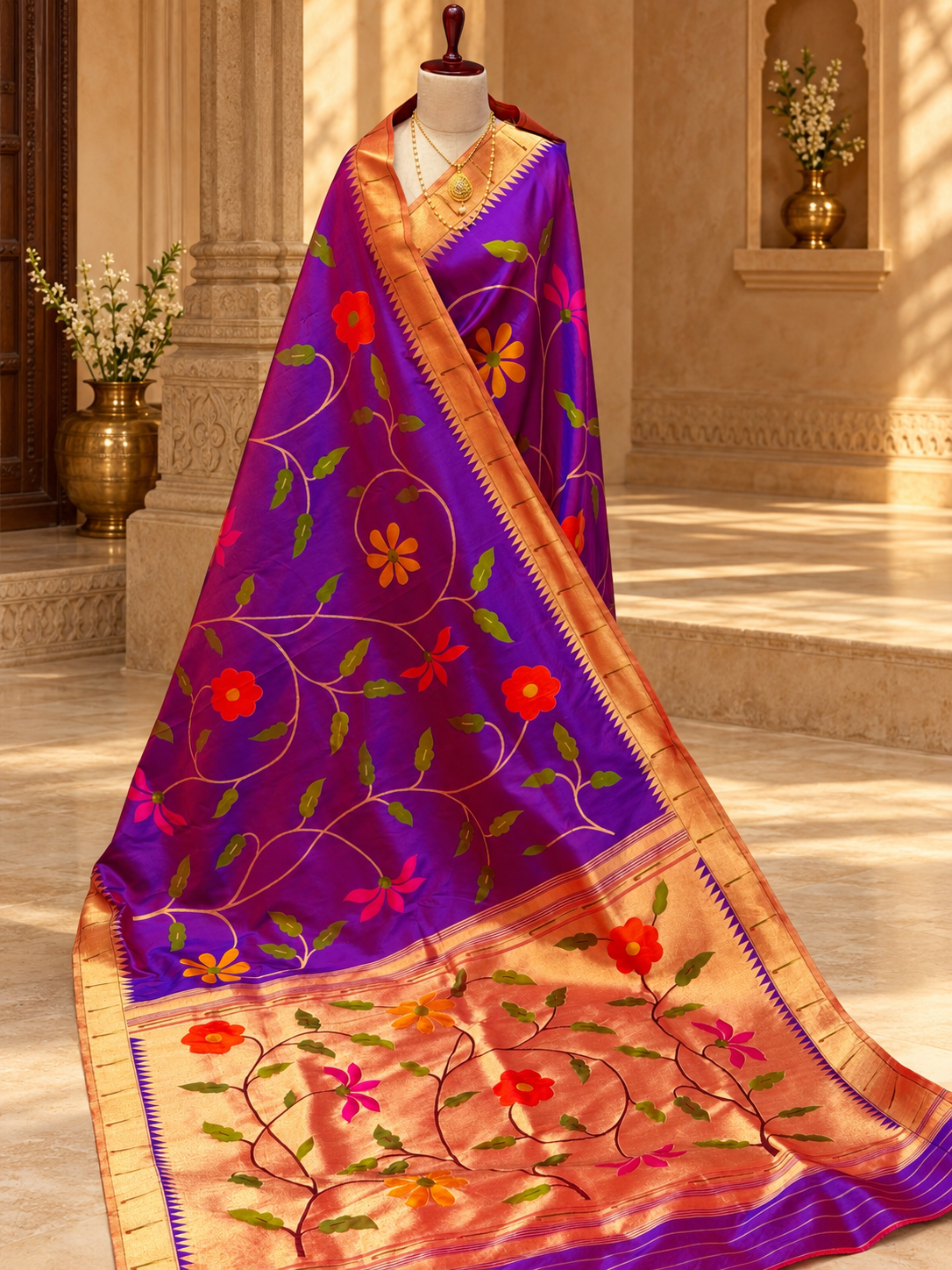 All over brocade paithani |single muniya with zari border | pure silk  beautiful colour