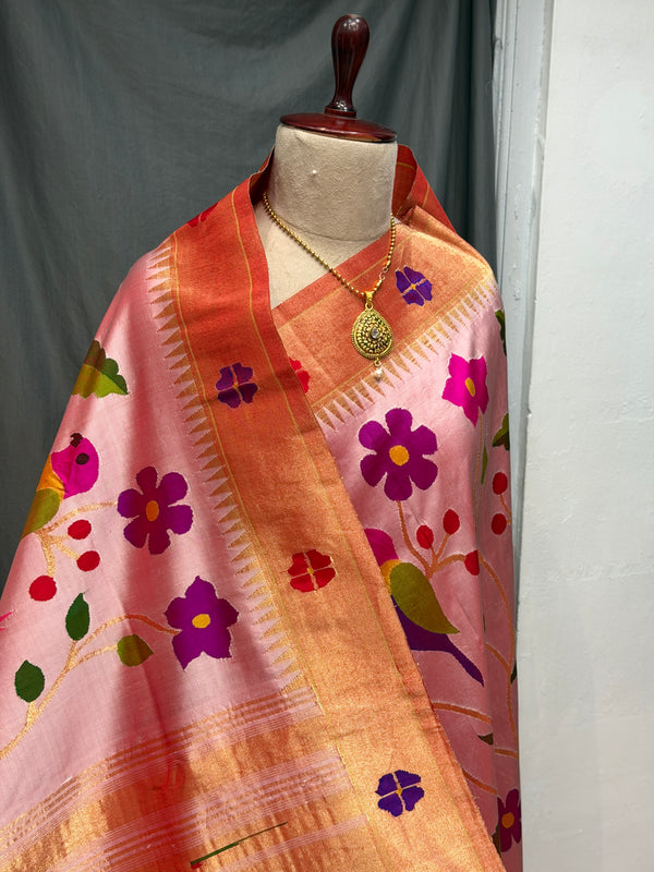 All over brocade paithani |flower border | pure silk handloom saree