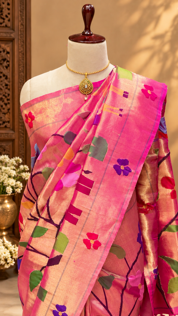 All over tissue pink zari