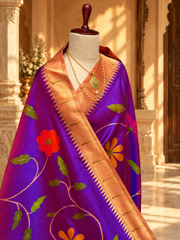 All over brocade paithani |single muniya with zari border | pure silk  beautiful colour