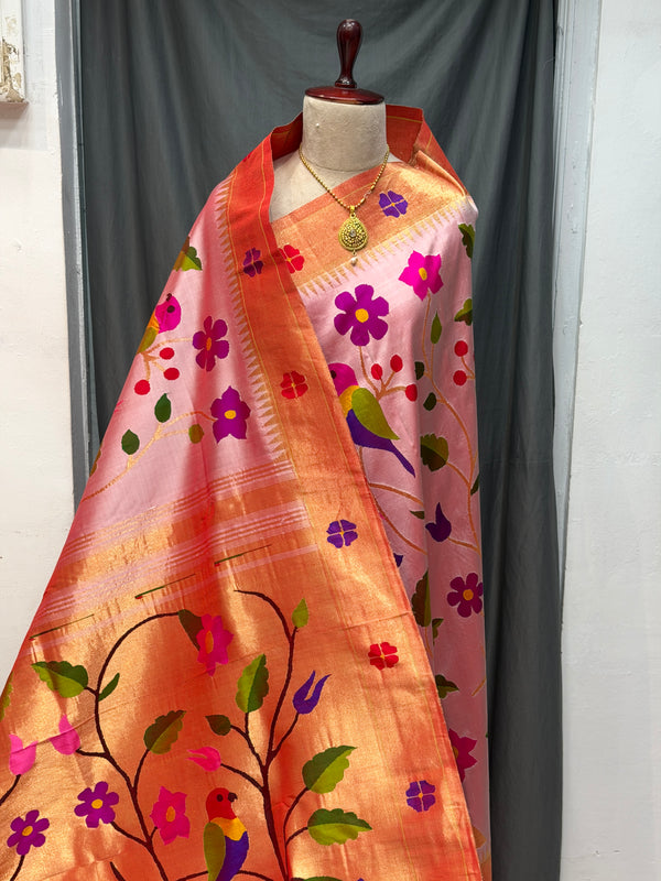 All over brocade paithani |flower border | pure silk handloom saree