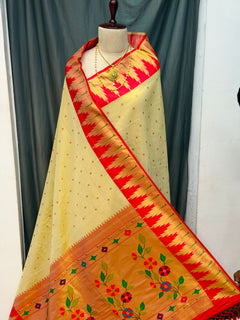 Temple border Irkal tissue paithani - Angle 1
