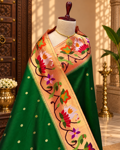 Swan and parrot border paithani - Angle 2