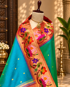 Swan and parrot border paithani - Angle 2