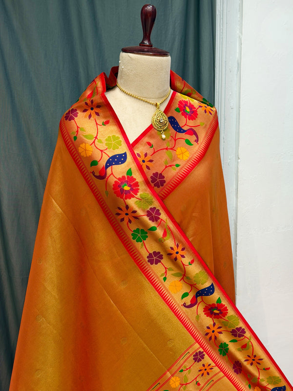 Flower border tissue paithani