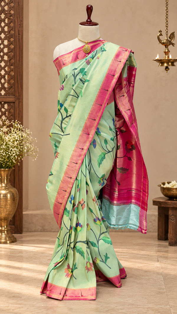 All over brocade paithani pure silk with single muniya border ❤️😍
