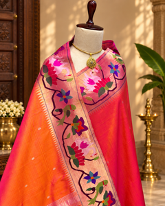 Swan and parrot border paithani - Angle 2