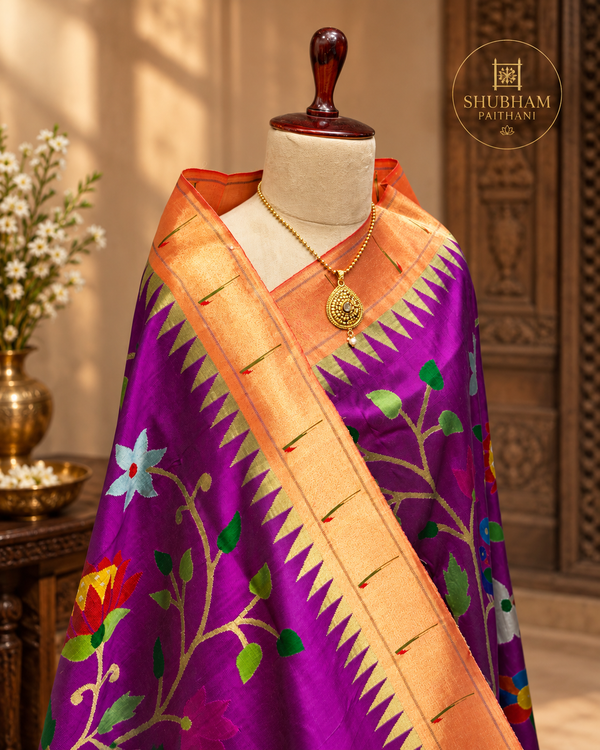 Royal Purple Floral all over Paithani | Pure Silk Elegance