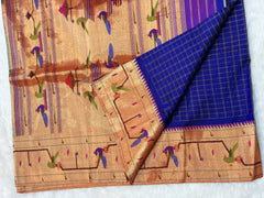 Parrot Peacock Border with Checks Paithani - Angle 2