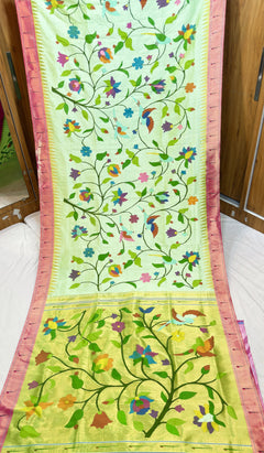 All Over Brocade Paithani - Pista Green - Angle 1